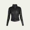 Leather Moto Jacket with Quilted Shoulders