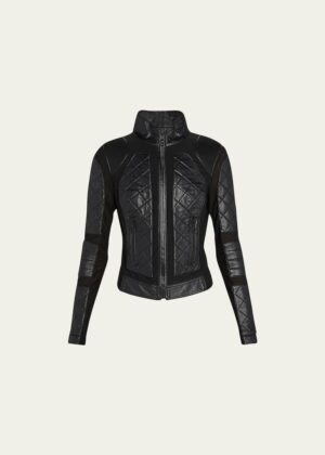 Leather Moto Jacket with Quilted Shoulders