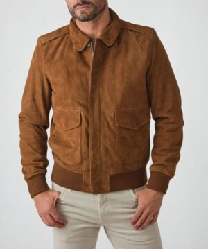 Brown Suede Leather Bomber Jacket