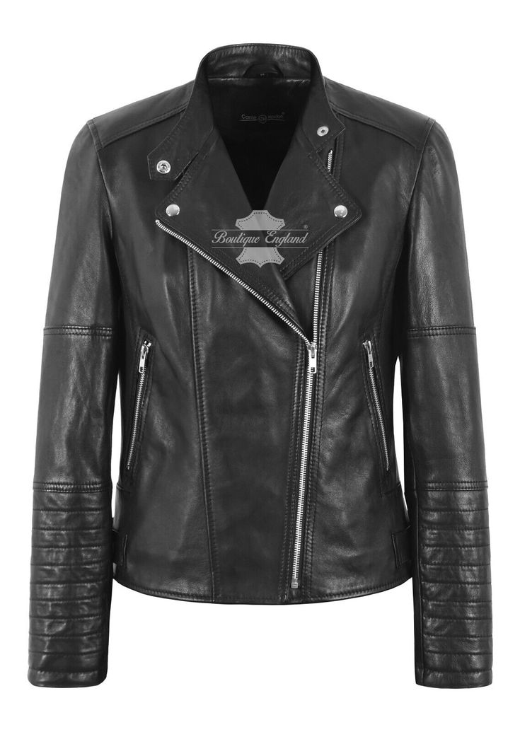 Women's Leather Jacket Black Long Quilted Sleeves Motorbike Fitted Style Jacket